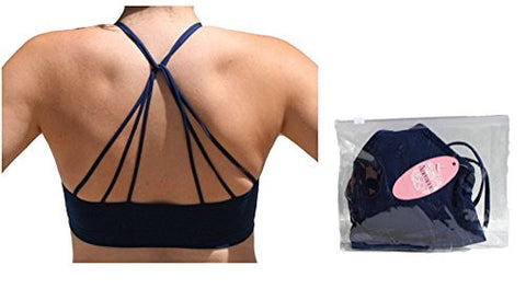 Seamless Strappy Back Halter Bralette - Navy (One Size)