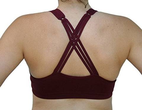 Strappy Criss-Cross Back Comfort Sports Bra - Burgundy (One Size)