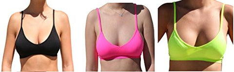 Seamless Plunging V-Neck Sport Bra - Black and Seamless Plunging V-Neck Sport Bra - Neon Pink and Seamless Plunging V-Neck Sport Bra - Neon Yellow, One Size (Pack of 3)