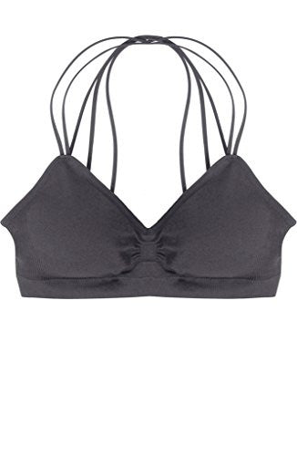 Seamless Strappy Back Halter Bralette - Dark Gray (One Size)