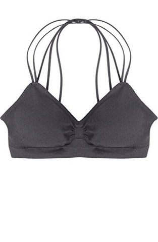 Seamless Strappy Back Halter Bralette - Dark Gray (One Size)