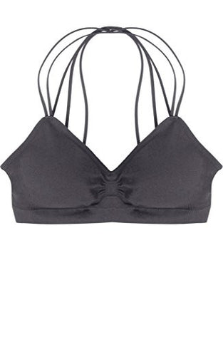 Seamless Strappy Back Halter Bralette - Dark Gray (One Size)