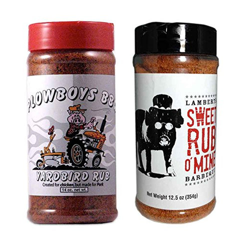 Plowboys Yard Bird BBQ Rub, 14 oz and
Sweet Rub O' Mine BBQ Rub, 12.50 oz.
