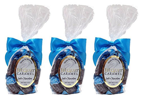 Bequet Caramels - Star-D Kosher - Gourmet Soft Caramels - Salt-Chocolate (3 pack) (4 oz each)