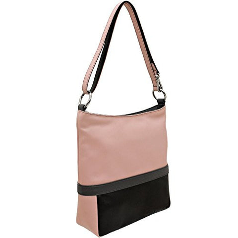 Top Zip 3 Way Color Block Shoulder Bag, Black/Pink/Grey