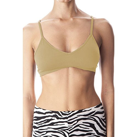 Seamless Plunging V-Neck Sport Bra - Beige, One Size