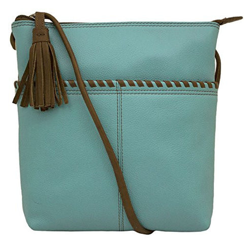 Whipstitch Crossbody Bag Adjustable Shoulder Strap, Turquoise/Toffee