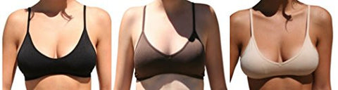 Seamless Plunging V-Neck Sport Bra - Black and Seamless Plunging V-Neck Sport Bra - Beige and Seamless Plunging V-Neck Sport Bra - Dark Brown, One Size (Pack of 3)
