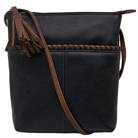 Whipstitch Crossbody Bag Adjustable Shoulder Strap, Black/Toffee
