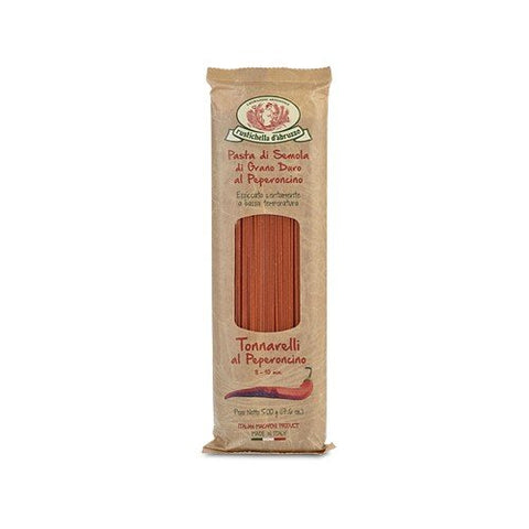 Rustichella d'Abruzzo Pasta, Flavored No Egg, Tonnarelli with Spicy Pepper, 500 gr/1.1 lb
