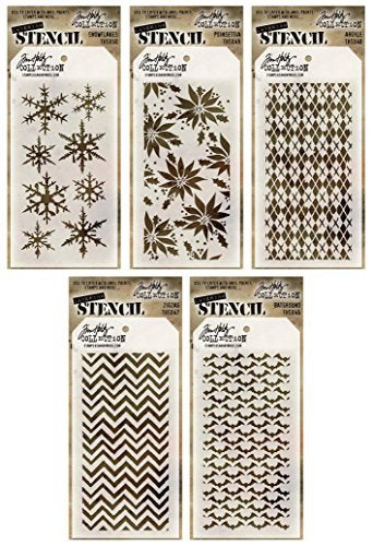 Stampers Anonymous Tim Holtz Layering Stencil - Batground, Tim Holtz Layering Stencil - Zigzag, Tim Holtz Layering Stencil - Poinsettia, Tim Holtz Layering Stencil - Snowflakes, Tim Holtz Layering Stencil - Argyle