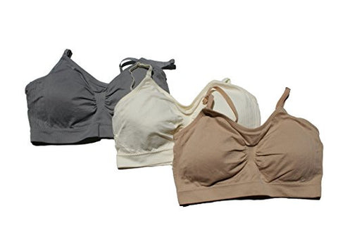 Seamless Removable Strap Bra Top - Beige and Seamless Removable Strap Bra Top - Ivory and Seamless Removable Strap Bra Top - Gray, One Size (Pack of 3)