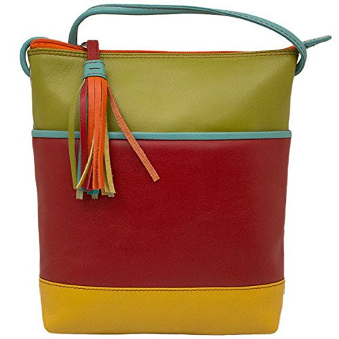 Multi Color Block Crossbody Bag Adjustable Shoulder Strap, Cool Tropics, Citrus