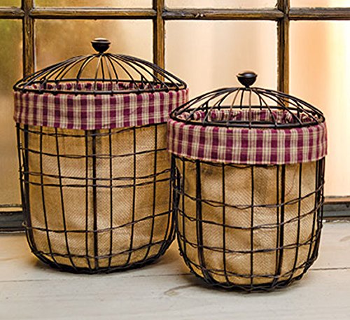 Burlap Wire Baskets - 2/Set, 11-1/2"x9-1/4"; 9-3/4"x7-3/4"