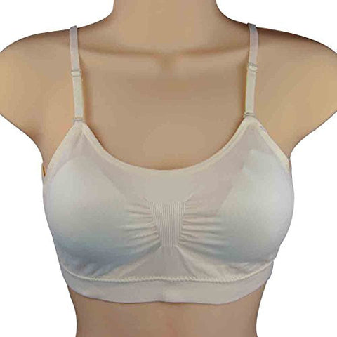 Women's Seamless Bra Top with Removable Bra Pads & Convertible Straps (Ivory)