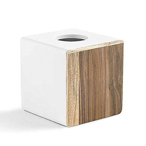 Habitat: Tissue Holder, (Acacia Wood and White)