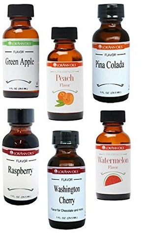Super Strength Flavor, Green Apple, 1 oz,
Super Strength Flavor, Peach, 1 oz,
Super Strength Flavor, Pina Colada, 1 oz,
Super Strength Flavor, Raspberry, 1 oz,
Super Strength Flavor, Cherry, Washington, 1 oz, and
Super Strength Flavor, Watermelom, 1 oz