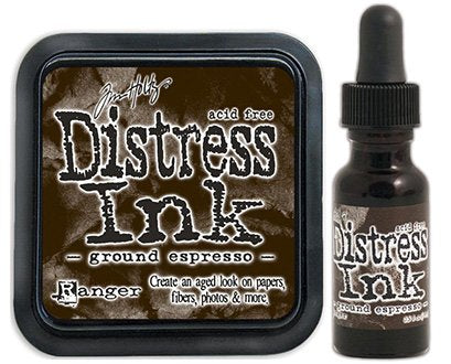 Tim Holtz Distress Ink Pads, Ground Espresso Stamp Pad and Tim Holtz Distress Ground Espresso 1/2 Oz. Reinker