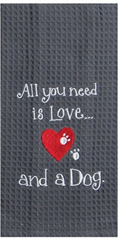 DOG LOVE EMBROIDERED WAFFLE TOWEL
