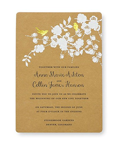 Gartner Studios Gold Foil Birds Kraft Print at Home Wedding Invitation Kit, 50 ct.