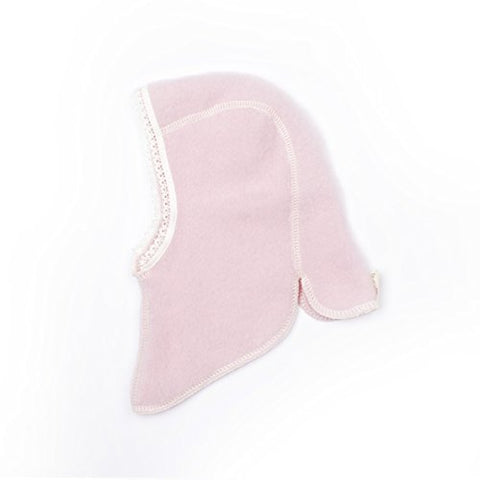 Lanacare Nelson Hat Baby (Balaclava) In Organic Merino Wool - Light Pink with Lace Edge, 50 (0-3 Months)