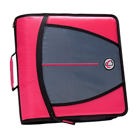Case-it Mighty Zip Tab 3-Inch Zipper Binder, Neon Pink