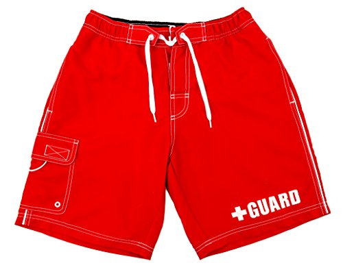 Blarix Lifeguard Swim Trunks, Red, Xlarge
