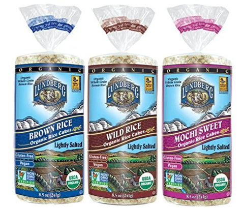 Organic Rice Cake, Brown Rice-Lightly Salted 8.5 oz,
Rice Cake, Wild Rice-Salted 8.5 oz and
Rice Cake, Mochi Sweet 8.5 oz