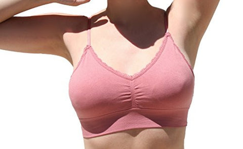 Seamless Lace Trim V-Neck Bra Top - Dusty Rose, One Size