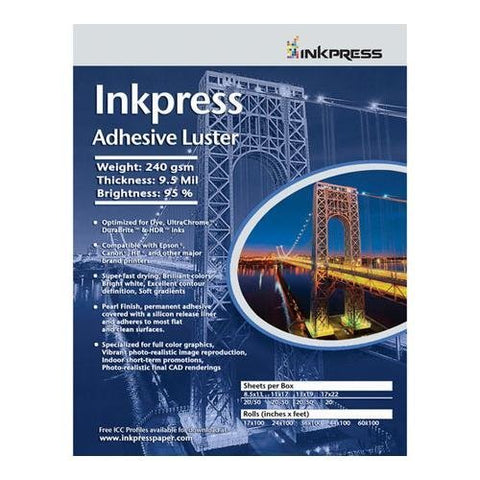 Adhesive Luster, 190 gsm, 8 mil, 94 Percent Bright, Single Sided, Adhesive Backed, 8.5 x 11, 20 Sheets