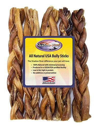 5 Pack 11-12" Jumbo Braided Bully Sticks by Shadow River - Product of the USA