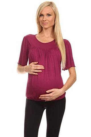 Paige Slouchy Pleated Flutter Sleeve Top - Burgundy, X-Large