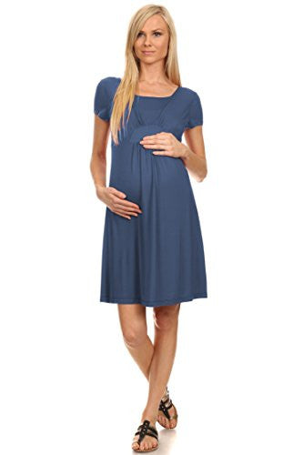 Eliza Short Sleeves Nursing Dress - Blue, Medium