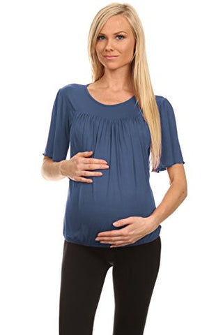 Paige Slouchy Pleated Flutter Sleeve Top - Blue, X-Large