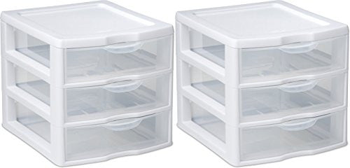 Small 3 Drawer Unit White Frame W/Clear Drawers