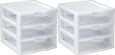 Small 3 Drawer Unit White Frame W/Clear Drawers