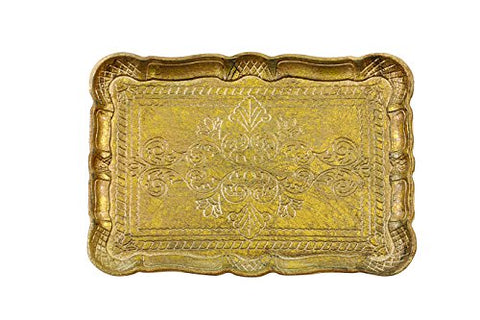 12"Lx8-3/4"W Decorative WoodTray, Distressed Gold Finish