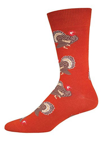 Mens Novelty Crew Socks "Turkeys", Burnt Orange