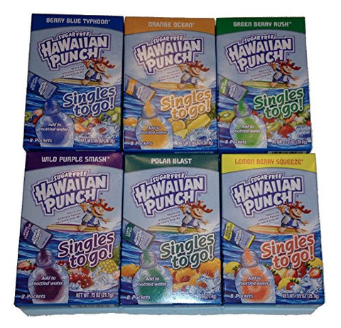 HAWAIIAN PUNCH 8 To Go Bundle Pack of 6 - Berry Blue, Orange Ocean, Lemon Berry, Green Berry, Wild Purple Smash and Polar Blast