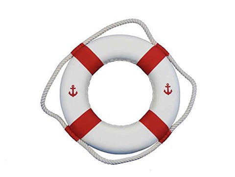 Classic White Decorative Anchor Lifering With Red Bands 10"