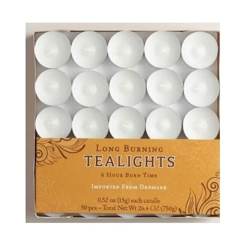 White Long-Burning Tealight Candles, 50-Pack