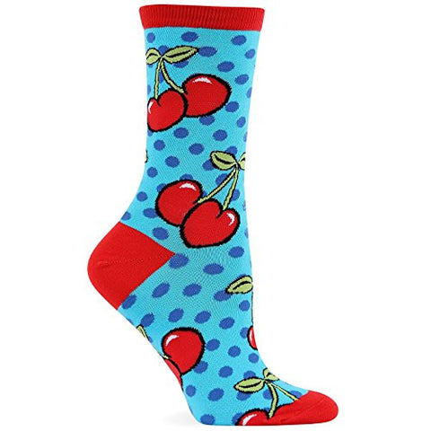 Cherry Dots Sock,  Light Turquoise, Women's Shoe Size 4-10.5