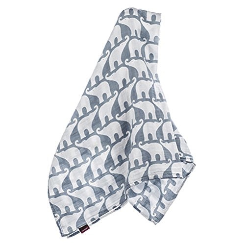 Organic Muslin Swaddle, Blue Elephant, 47"x47"