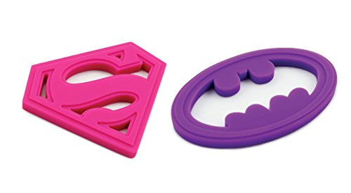 Silicone Teether, Superman Pink and Silicone Teether, Batman Purple