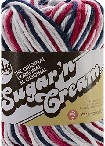 Lily Sugar'n Cream Yarn - Ombre Red, White & Blue 95 Yards 2 OZ