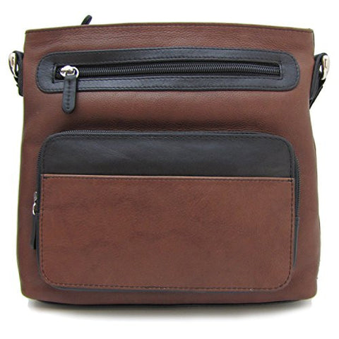 Top Zip Crossbody/Shoulder Bag With Adjustable Strap,Toffee/Black