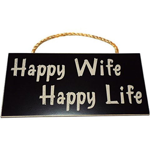 5.5 Inches By 11 Inches Wall Hanger, Black - Happy Wife Happy Life