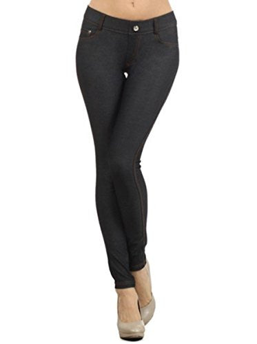 Fashion Mic Womens Pull On Cotton Blend Color Jeggings Black XL