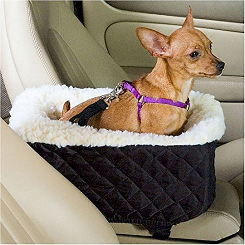 Snoozer Console Pet Car Seat (Cream Fur)  Small-  Black