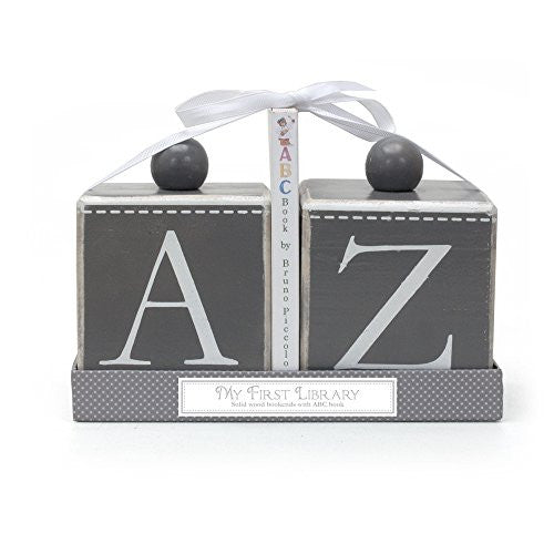 Solid Wood Bookends, Gray